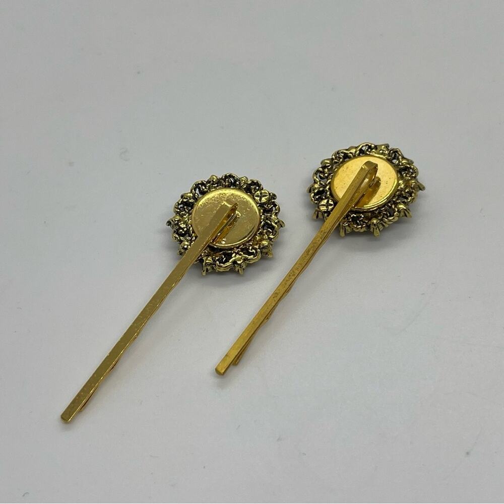 Handmade Amber Gold Rhinestone Set Hair Clips Jewelry NWT - Picture 5 of 6